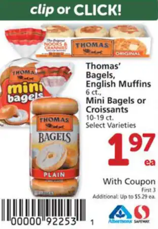 Albertsons Thomas, Bagels, English Muffins, Mini Bagels Or Croissants offer