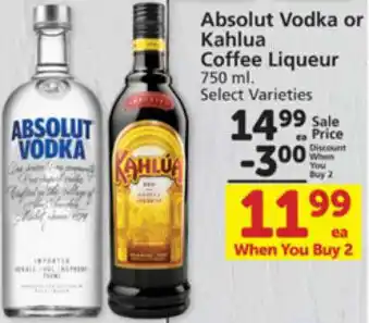 Albertsons Absolut Vodka Or Kahlua Coffee Liqueur offer