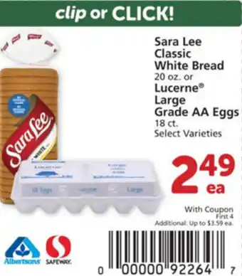 Albertsons Sara Lee Classic White Bread Or Lucerne Large Grade AA Eggs offer