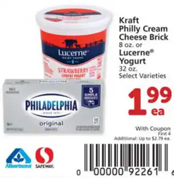 Albertsons Kraft Philly Cream Cheese Brick Or Lucerne Yogurt offer