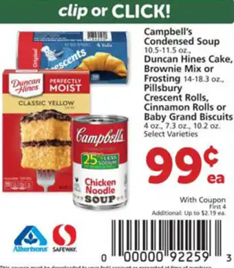 Albertsons Campbells Condensed Soup, Duncan Hines Cake, Brownie Mix Or Frosting Pillsbury offer