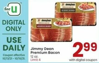 Albertsons Jimmy Dean Premium Bacon 12 oz offer