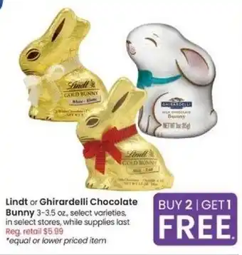 Albertsons Lindt or Ghirardelli Chocolate Bunny 3-3.5 oz. offer