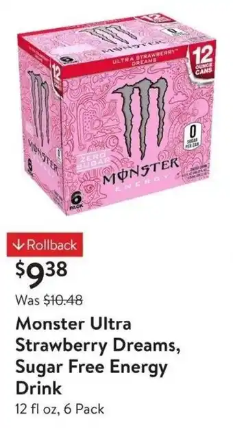 Walmart Monster Ultra Strawberry Dreams, Sugar Free Energy Drink offer