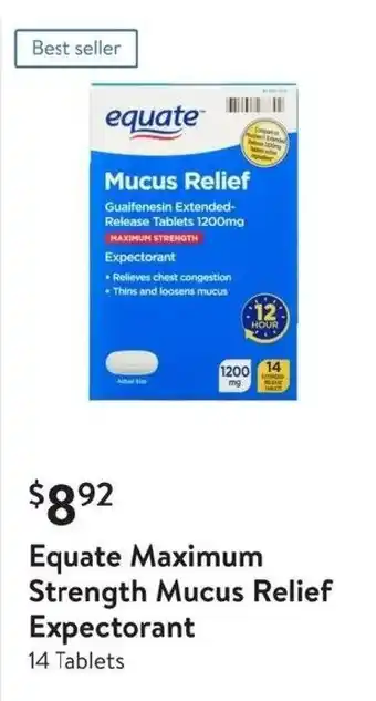 Walmart Equate Maximum Strength Mucus Relief Expectorant offer