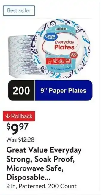 Walmart Great Value Everyday Strong, Soak Proof, Microwave Safe, Disposable... offer