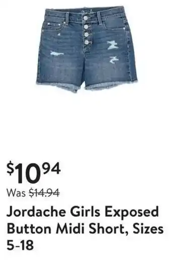 Walmart Jordache Girls Exposed Button Midi Short, Sizes 5-18 offer