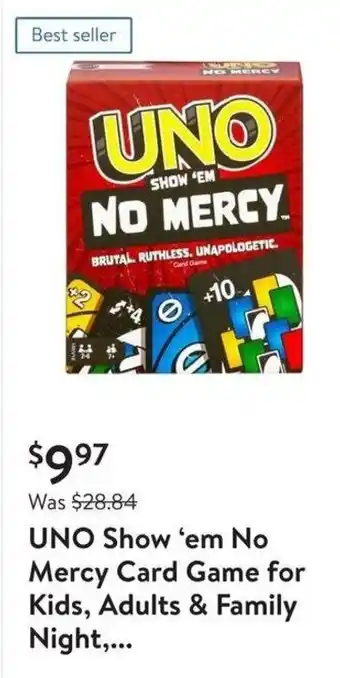 Walmart UNO Show 'em No Mercy Card Game for Kids, Adults & Family Night,... offer