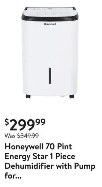 Walmart Honeywell 70 Pint Energy Star 1 Piece Dehumidifier with Pump offer