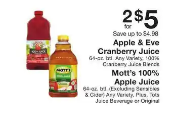 Fairway Store Market Apple & Eve Cranberry Juice Or Mott's 100% Apple Juice offer