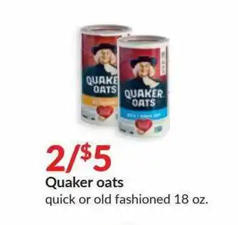 Hy-Vee Quaker Oats Quick Or Old Fashioned offer