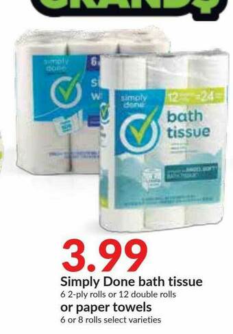Hy-Vee Simply Done Bath Tissue Or Paper Towels offer