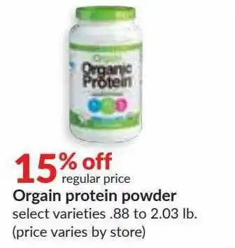 Hy-Vee Orgain Protein Powder 15% Off offer