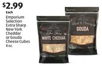 Aldi Emporium Selection Extra Sharp New York Cheddar or Gouda Cheese Cubes offer