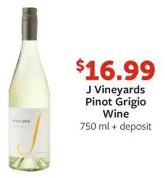 Fareway J Vineyards Pinot Grigio Wine 750 ml + deposit offer