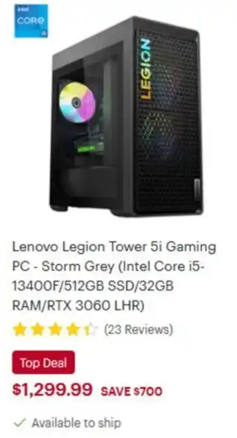 Best Buy Lenovo Legion Tower 5i Gaming PC - Storm Grey (Intel Core i5- 13400F/512GB SSD/32GB RAM/RTX 3060 LHR) offer