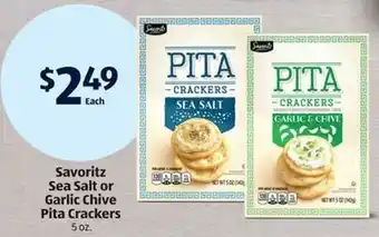 Aldi Savoritz Sea Salt or Garlic Chive Pita Crackers 5 oz. offer