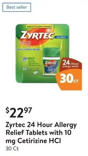 Walmart Zyrtec 24 Hour Allergy Relief Tablets with 10 mg Cetirizine HCI offer