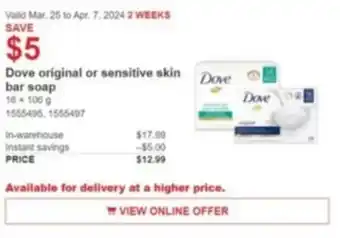 Costco Dove original or sensitive skin Dove bar soap offer