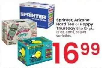 Albertsons Sprinter, Arizona Hard Tea or Happy Thursday 8 to 12-pk.. 12 oz. cans offer