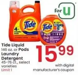 Albertsons Tide Liquid 146 oz. or Pods Laundry Detergent offer