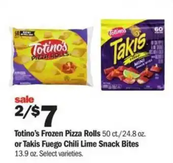 Meijer Totino's Frozen Pizza Rolls Or Takis Fuego Chili Lime Snack Bites offer