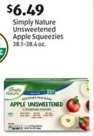 Aldi Simply Nature Unsweetened Apple Squeezies 38.1-38.4 oz. offer