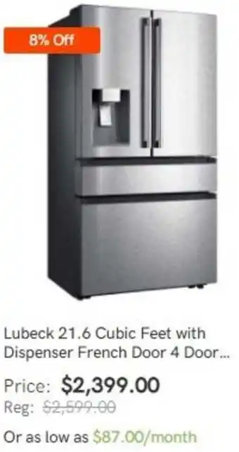 Lubeck 21.6 Cubic Feet With Dispenser French Door