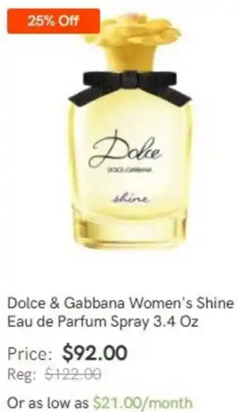 Curacao Dolce & Gabbana Women's Shine Eau De Parfum Spray 3.4 Oz offer