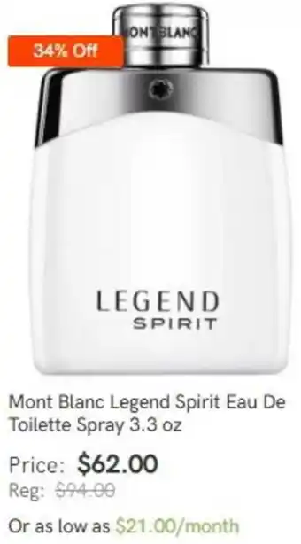 Mont Blanc Legend Spirit Eau De Toilette Spray 3.3 Oz