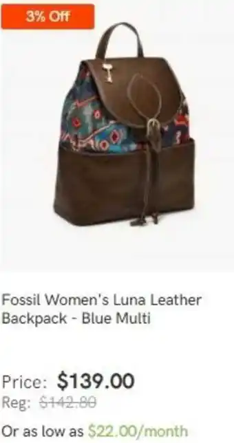 Curacao Fossil Women's Luna Leather Backpack-Blue Multi offer