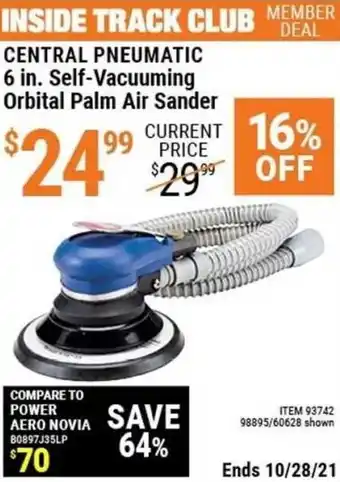 Harbor Freight Tools Central Pneumatic 6 In. Self-Vacuuming Orbital Palm Air Sander offer