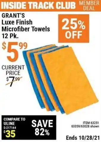 Harbor Freight Tools Grant's Luxe Finish Microfiber Towels 12 Pk. offer