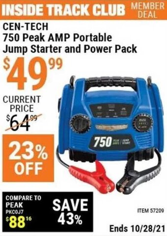 Harbor Freight Tools Cen-Tech 750 Peak AMP Portable Jump Starter And Power Pack offer