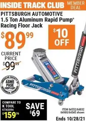 Harbor Freight Tools Pittsburgh Automotive 1.5 Ton Aluminum Rapid Pump Racing Floor Jack offer