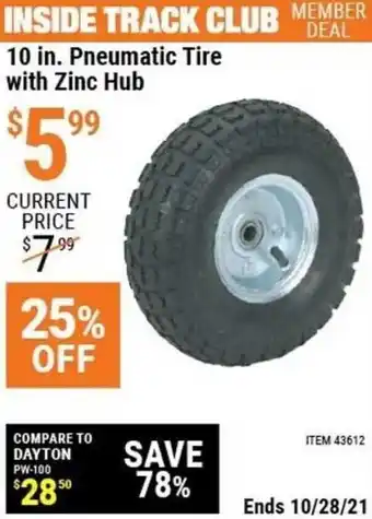 Harbor Freight Tools 10 In. Pneumatic Tire With Zinc Hub offer