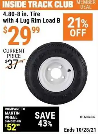 Harbor Freight Tools 4.80-8 In. Tire With 4 Lug Rim Load B offer