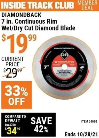 Harbor Freight Tools Diamondback 7 In. Continuous Rim Wet/Dry Cut Diamond Blade offer