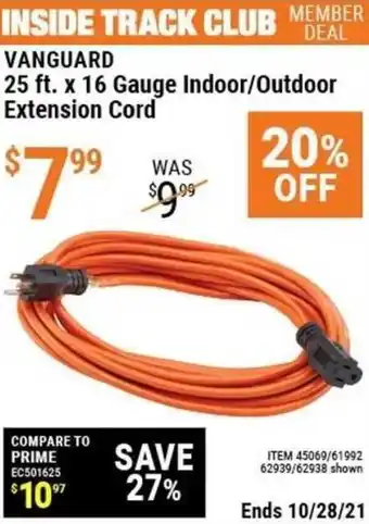 Harbor Freight Tools Vanguard 25 Ft. x 16 Gauge Indoor/Outdoor Extension Cord offer