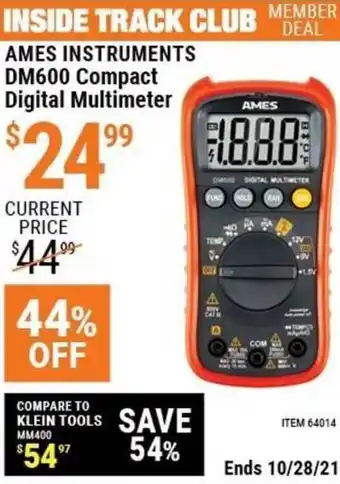 Harbor Freight Tools Ames Instruments DM600 Compact Digital Multimeter offer
