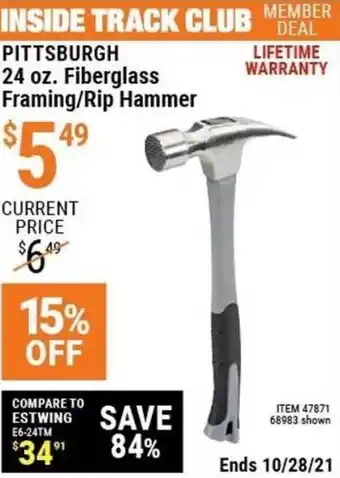 Harbor Freight Tools Pittsburgh 24 Oz. Fiberglass Framing/Rip Hammer offer