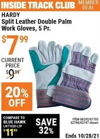 Harbor Freight Tools Hardy Split Leather Double Palm Work Gloves 5 Pr. offer