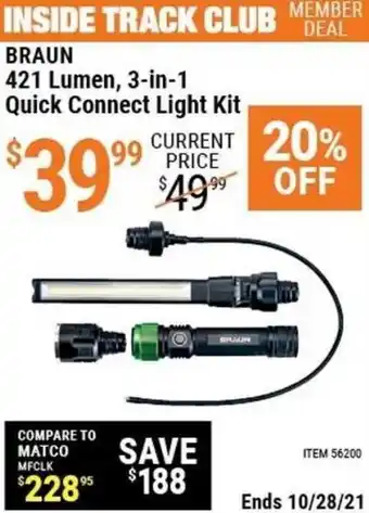 Harbor Freight Tools Braun 421 Lumen, 3-In-1 Quick Connect Light Kit offer