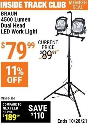 Harbor Freight Tools Braun 4500 Lumen Dual Head LED Work Light offer