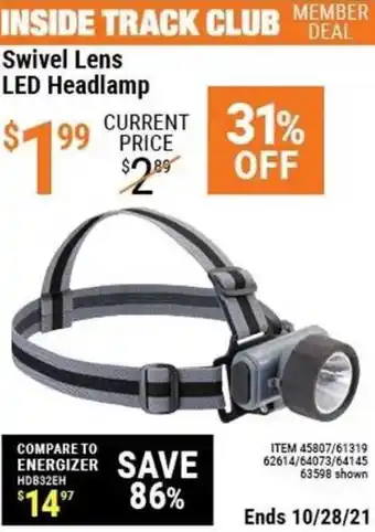 Harbor Freight Tools Swivel Lens LED Headlamp offer