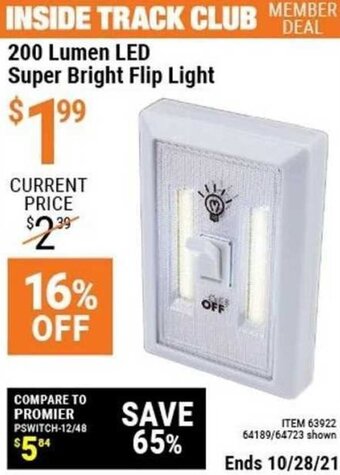 Harbor Freight Tools 200 Lumen LED Super Bright Flip Light offer
