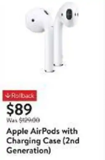 Walmart Apple AirPods with Charging Case (2nd Generation) offer