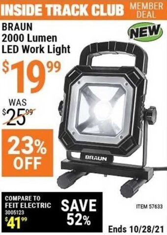 Harbor Freight Tools Braun 2000 Lumen LED Work Light offer