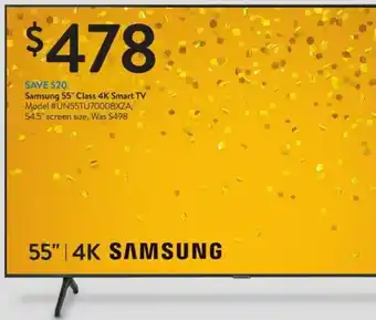 Walmart Samsung 55" Class 4K Smart Tv 54.5" offer