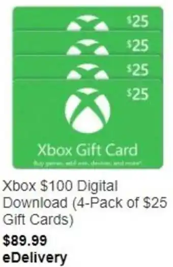 Costco XBox Digital Download (4-Pack of $25 Gift Cards) offer